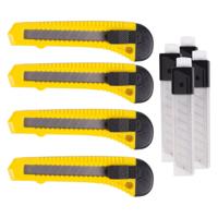 Afbreekmes - 4x - werkmes - snijmes - 18 mm - staal - geel - incl. reservemessen