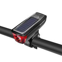 ROCKBROS HJ-052 Fietsvoorlicht Zonne-oplaadbare Power Bank Fietslamp met bel - Zwart/Rood