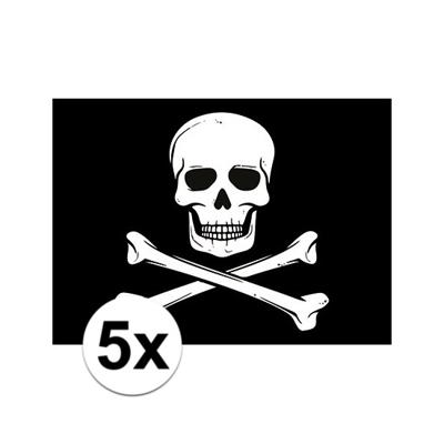 Piraten vlag thema stickers - 5x - zwart - versiering - 7.5 x 10 cm - hobby