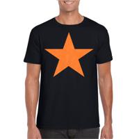 Verkleed T-shirt voor heren - ster - zwart - oranje glitter - carnaval/themafeest - thumbnail