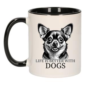 Cadeau mok voor honden liefhebbers - Chihuahua - zwart - keramiek - 300 ml
