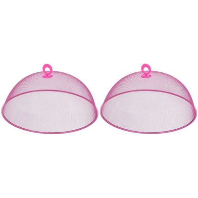 2x Vliegenkappen roze voor voedsel 35 cm