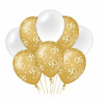 Paperdreams 50 jaar leeftijd thema Ballonnen - 8x - goud/wit - Verjaardag feestartikelen   -