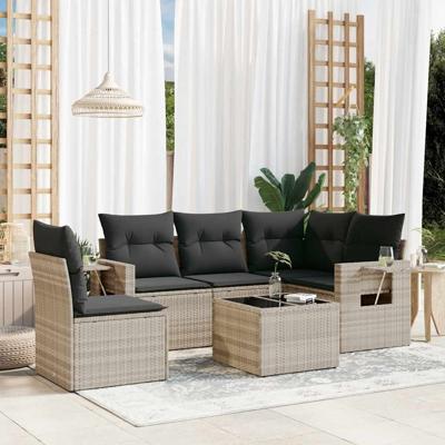 6-delige Loungeset met kussens poly rattan lichtgrijs