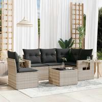 6-delige Loungeset met kussens poly rattan lichtgrijs