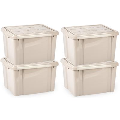 Multi Storage Opslagbox met deksel - 4x - beige - 25 liter - 42 x 25 x 30 cm - kunststof