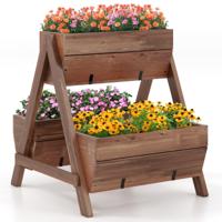 Verticale Verhoogde Plantenbak Plantenstandaard met 3 Houten Plantenbakken Afvoergaten Vrijstaande Plantenbak voor Binnen en Buiten