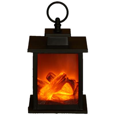 Sfeerhaard lantaarn - zwart - led verlichting - L12 x B12 x H18,5 cm - open haard sfeerverlichting