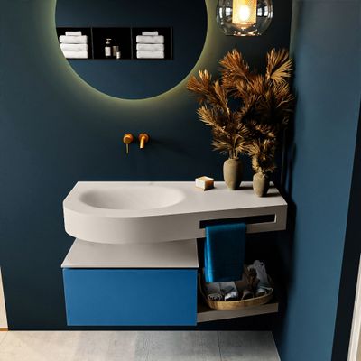 MONDIAZ RIVA 100cm badmeubel onderkast / planchet kleur Jeans met 1 lade. Wastafel DULCET links 0 kraangaten kleur Linen. MONDIAZ RIVA 100cm badmeubel onderkast / planchet kleur Jeans met 1 lade. Wastafel DULCET links 0 kraangaten kleur Linen.