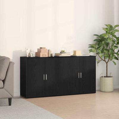 Dressoirs 2 stuks Zwart Eiken 79x38x80 cm Gebouwd Hout
