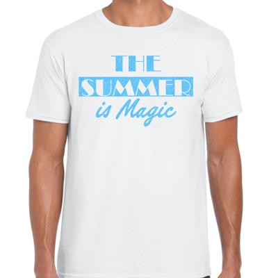 Toppers verkleed T-shirt heren - The summer is Magic - wit - glitter blauw - Tropische feestkleding