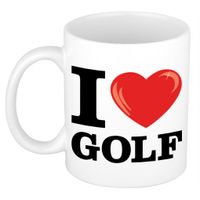 I Love Golf cadeau mok / beker wit met hartje 300 ml - thumbnail