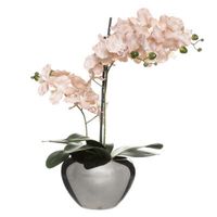 Orchidee bloemen kunstplant in zilveren bloempot - roze bloemen - H57 cm   - - thumbnail