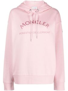 Moncler hoodie en coton mélangé à logo pailleté - Rose