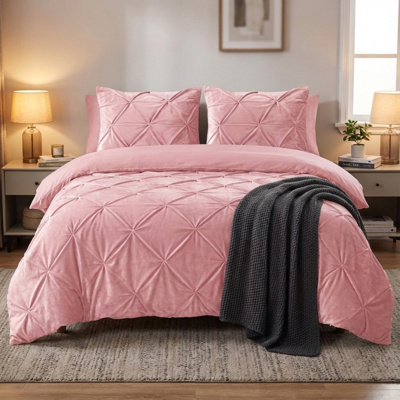 Dekbedovertrek Velvet Pintuck - Roze - Tweepersoons (200x200 Cm) - Roze Microvezel - Patroon - Sleeptime - Dekbed-Discounter.nl