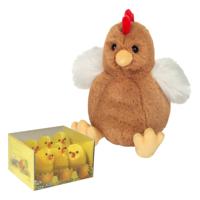 Hermann Teddy Pluche kip knuffel - 18 cm - multi kleur - met 6x kuikens van 5 cm - kippen familie - thumbnail