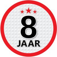 8 jaar leeftijd sticker rond 15 cm verjaardag versiering - thumbnail