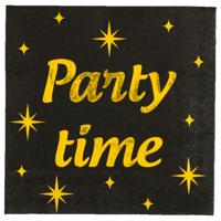 Verjaardag feest servetten - Party Time - 16x stuks - zwart/goud - 17 x 19 cm