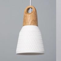 Hanglamp porselein wit &apos;Retile&apos; wit keramiek hout E27 fitting 13 cm