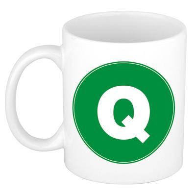 Koffie mok met de letter Q - beker - groen - eerste letter van een voornaam - wit - 300 ml Koffie mok met de letter Q - beker - groen - eerste letter van een voornaam - wit - 300 ml
