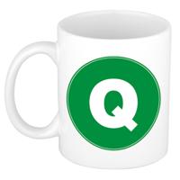 Koffie mok met de letter Q - beker - groen - eerste letter van een voornaam - wit - 300 ml