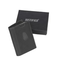 Justified Bags Leather Nappa 12 Card Holder Black Coins Pocket Inside + Box