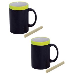 Set van 8x stuks krijt mokken in het geel - beschrijfbare koffie/thee mokken/bekers