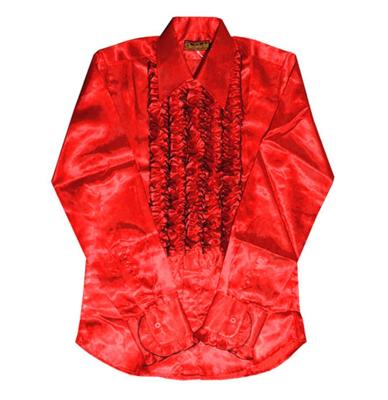 Satin Ruffles Shirt, Red / Black-S | 29% korting