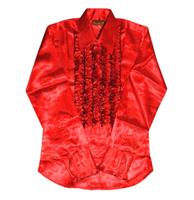 Satin Ruffles Shirt, Red / Black-S | 29% korting - thumbnail
