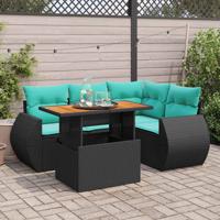 5-delige Loungeset met kussens poly rattan zwart