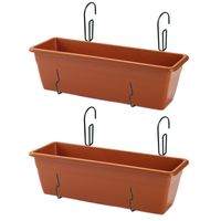 2x stuks hangende reling Plantenbak terracotta 50 x 17 x 15 cm met kunststof beugels - thumbnail