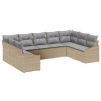 Tuinbankenset met opslag 9 pcs Beige en Licht Grijs poly rattan