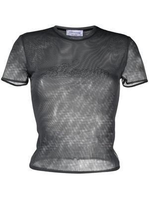Blumarine t-shirt en résille à logo strassé - Gris