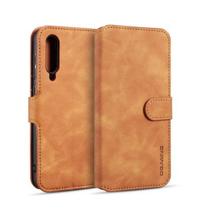 Dg. MING retro olie kant horizontale flip case voor Galaxy A50 met houder & kaartsleuven & portemonnee (bruin)