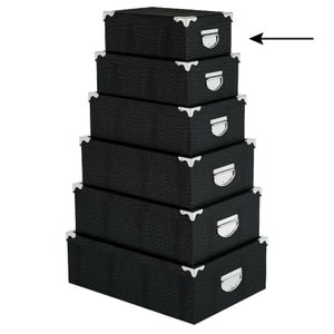 5Five Opbergdoos/box - 6x - zwart - L28 x B19.5 x H11 cm - Stevig karton - Crocobox