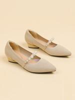 Elegant Imitation Pearl Breathable Mesh Fabric Low Heel Mary Jane Shoes - thumbnail