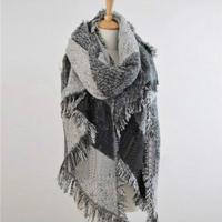 Winter afgeschuurd sjaal kasjmier geruite kleur bijpassende kwast onregelmatige sjaal grootte: 205 x 65cm (grijs)