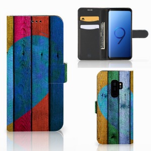 Samsung Galaxy S9 Plus Book Style Case Wood Heart - Cadeau voor je Vriend