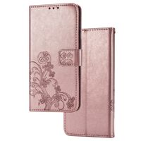 Samsung Galaxy S22 hoesje - Bookcase - Pasjeshouder - Portemonnee - Bloemenprint - Kunstleer - Rose goud