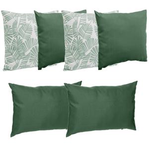 Bank/sier/tuin kussens voor binnen/buiten set 6x stuks palm/groen 40 x 40 cm en 30 x 50 cm