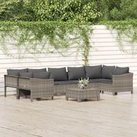 8-delige Loungeset met kussens poly rattan grijs