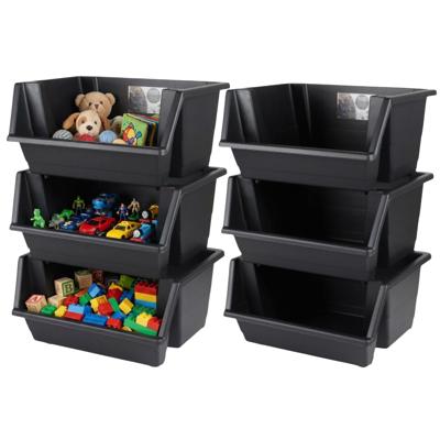Urban Living Speelgoed opberg bakken - stapelbaar - 12x stuks - 45 x 66 cm - zwart