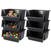 Urban Living Speelgoed opberg bakken - stapelbaar - 12x stuks - 45 x 66 cm - zwart