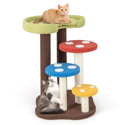 Krabpaal in Paddenstoellook 5 Verdiepingen Tellende Kattenboom met 3 Sisalpalen Kattenmeubel Kattenkrabpaal 60 x 65 x 94 cm