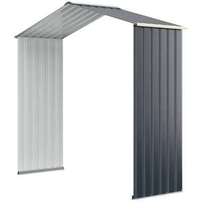 Metalen Tuinhuis met 2 Afsluitbare Schuifdeuren 4 Ventilatiegaten Leunend Dak Tuinhuis Grijs Opbergruimte voor Fiets Vuilnisbak