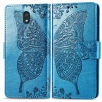 Voor LG K30 2019 Butterfly Love Flower reliëf horizontale Flip lederen draagtas met beugel Lanyard Card slot portemonnee (blauw)