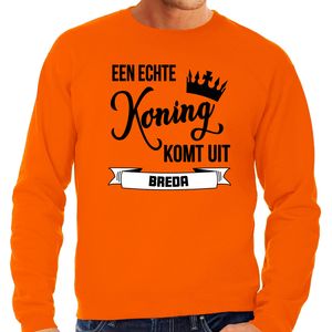 Oranje Koningsdag sweater - echte Koning komt uit Breda - heren - trui