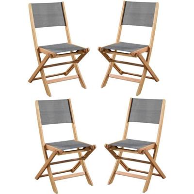 Set van 4 FSC acaciahouten tuinstoelen met textileenzitting - 50 x 57 x 90 cm - Grijs