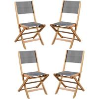Set van 4 FSC acaciahouten tuinstoelen met textileenzitting - 50 x 57 x 90 cm - Grijs