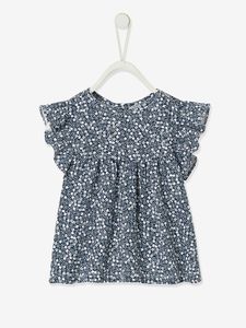 Baby T-shirt met bloemenprint marineblauw met print